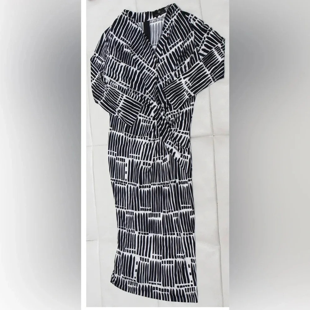Rena Lange Navy/White V-Neck Dress sz 10